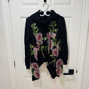 Desigual - Sparkly Sweater with Green Faux Gemstones, Floral Motifs,  Size M